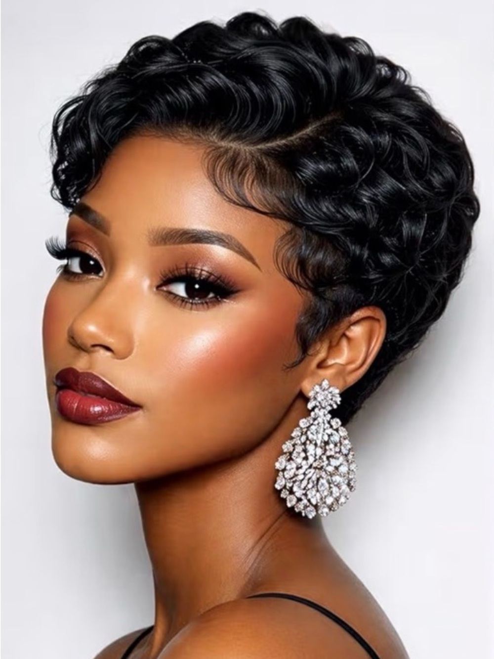 6.2” Curly Pixie Cut Human Hair 13x1 HD Lace Front Wig Black #219